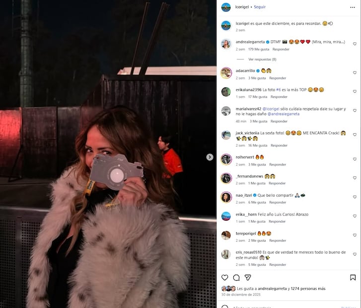 Luis Carlos Origel publica en su cuenta de Instagram esta foto de Andrea Legarreta como parte de lo que hay que recordar de su diciembre 2025.