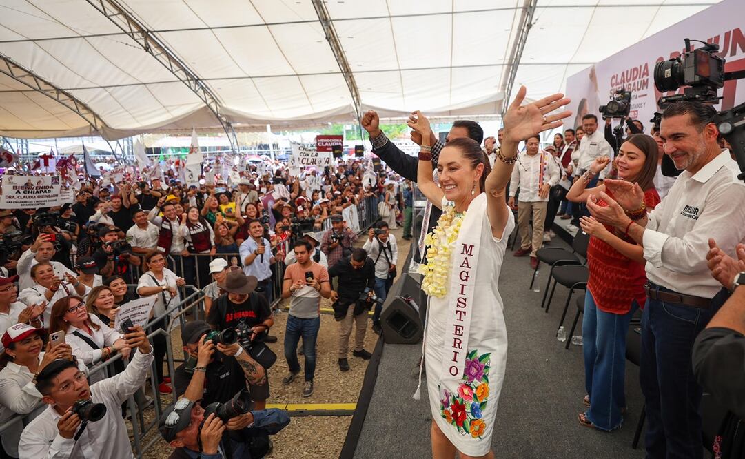 Claudia Sheinbaum y Eduardo Ramírez encabezaron un cierre de campaña en la ciudad de Tuxtla Gutiérrez ante miles de simpatizantes de la coalición Sigamos Haciendo Historia. Foto: Diego Simón / EL UNIVERSAL