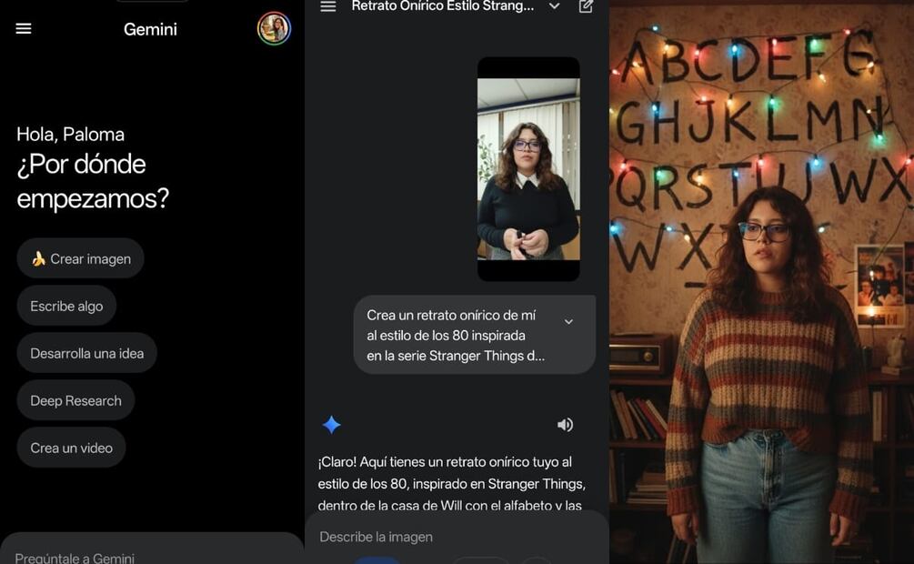 Cómo convertir tu foto al estilo Stranger Things con Gemini. Imagen: captura de pantalla
