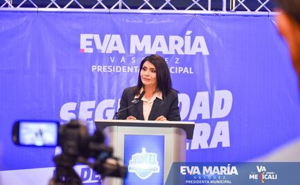 La candidata Eva María Vásquez presenta el programa de seguridad "Blindar Mexicali"