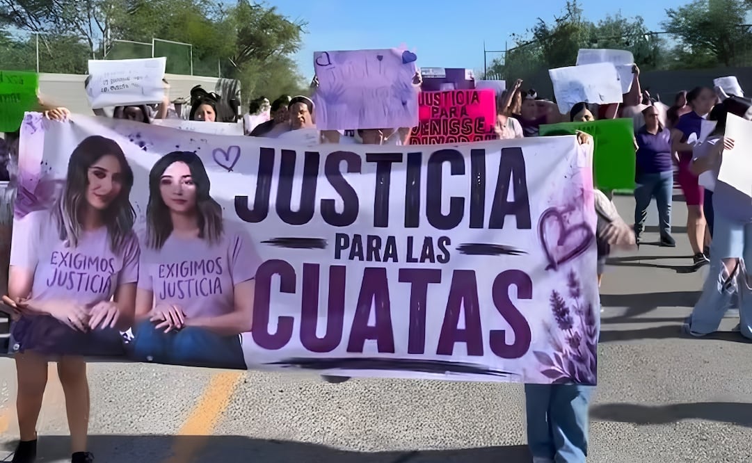 Familiares y amigos de las mellizas Dinorah y Denisse García Cruz encabezaron una manifestación en el Puente Internacional Los Indios en Matamoros, Tamaulipas, para exigir sean entregadas las cuatro personas norteamericanas que las asesinaron. | Foto: Especial.