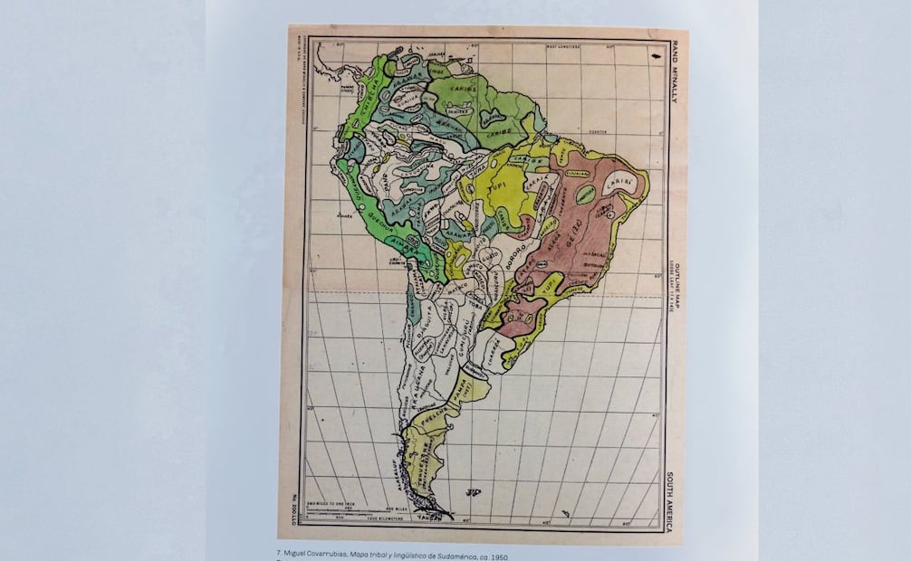 Inédito de Mapa tribal y lingüístico de Sudamérica, hecho en 1950 por Covarrubias IMÁGENES: “MIGUEL COVARRUBIAS: TRAZOS, DIAGRAMAS Y CONTACTOS DE AMÉRICA A LOS MARES DEL SUR”