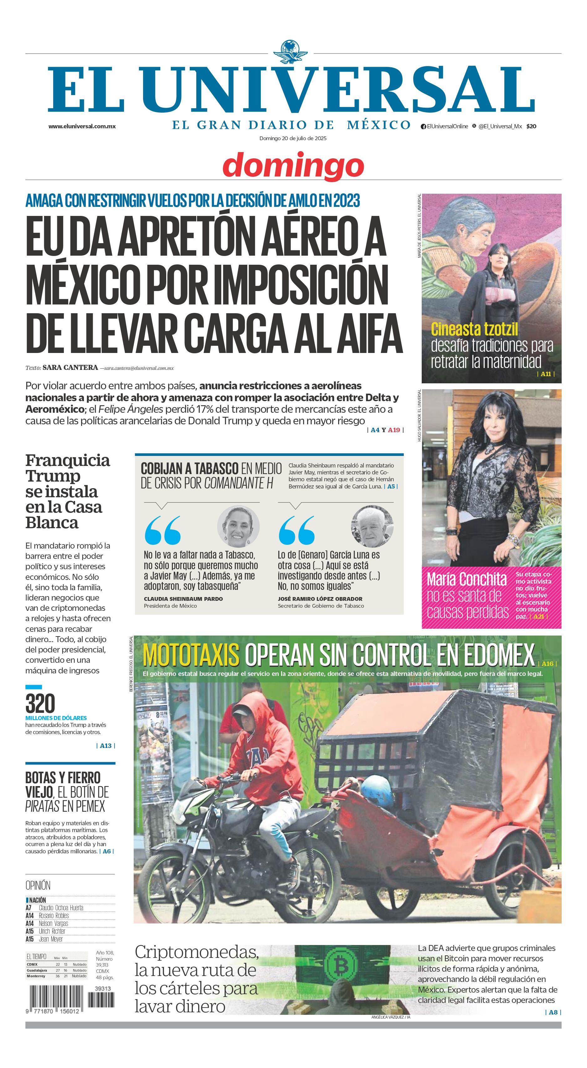 Portada impresa del 20 de julio de 2025