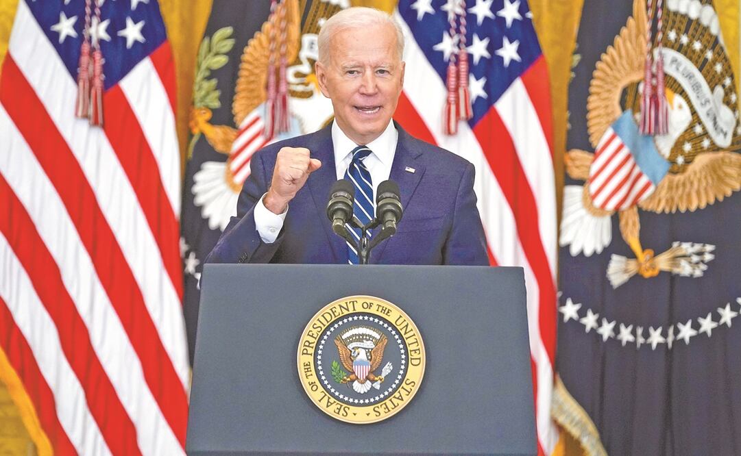 El presidente de Estados Unidos, Joe Biden, ayer en la Casa Blanca, en Washington, durante su primera conferencia de prensa desde su investidura el pasado 20 de enero. Foto: Evan Vucci. AP