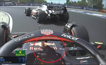 Checo Pérez le pinta dedo a Schumacher en el GP de Hungría