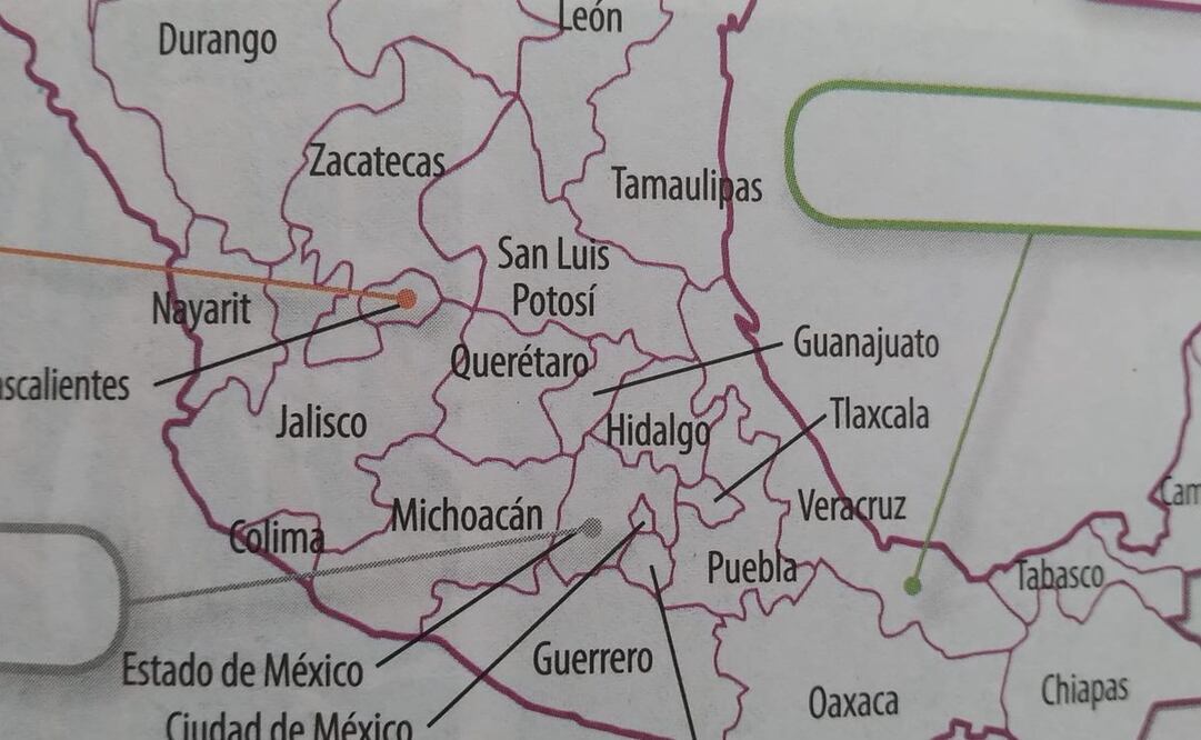Mapa de México expuesto en nuevos libros de texto gratuito de la SEP. Foto: Especial
