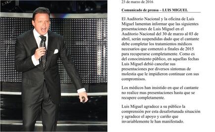 Luis Miguel vuelve a suspender conciertos