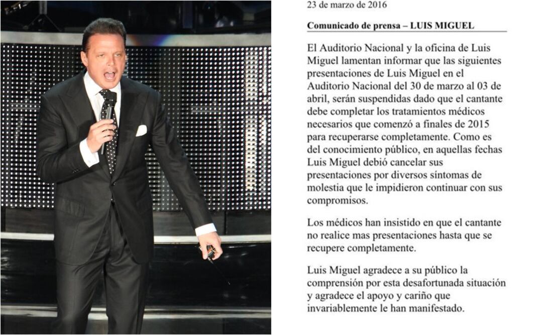 Luis Miguel vuelve a suspender conciertos