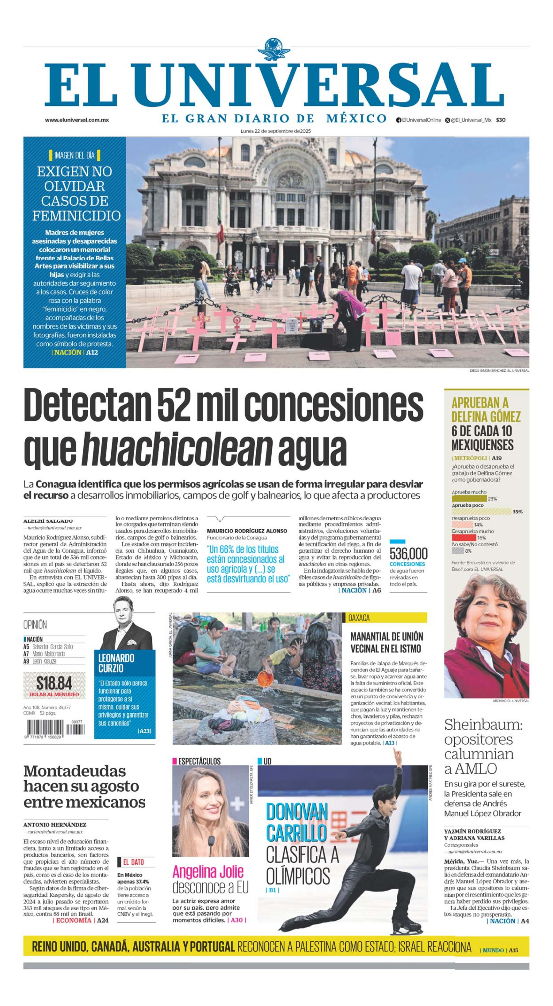 Portada impresa del 22 de septiembre del 2025