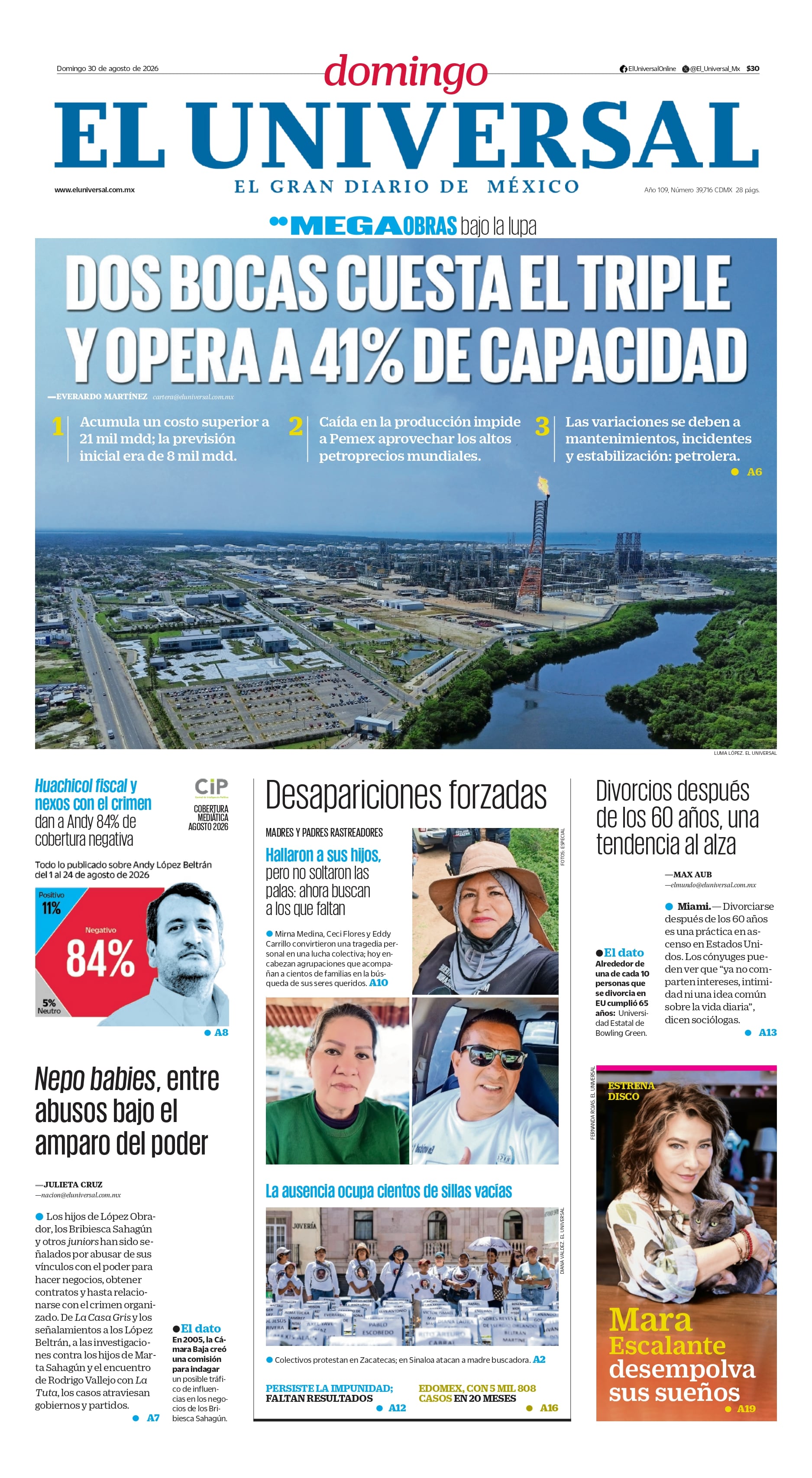 Portada impresa del 30 de agosto