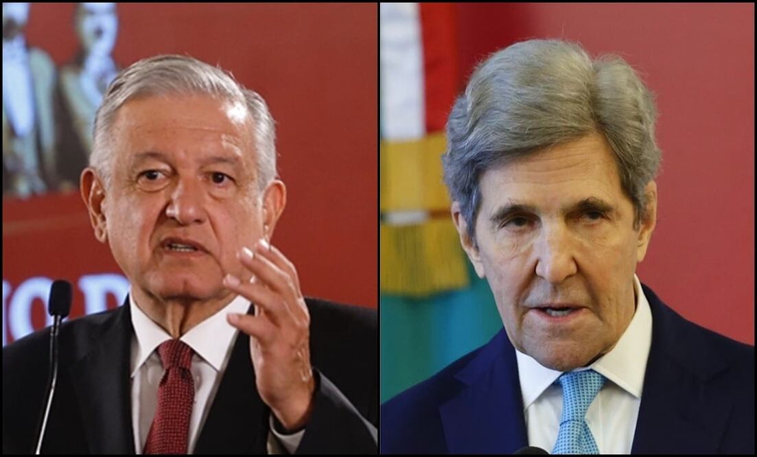 El presidente Andrés Manuel López Obrador y el enviado especial para el Clima de Estados Unidos, John Kerry. Foto: archivo/EL UNIVERSAL