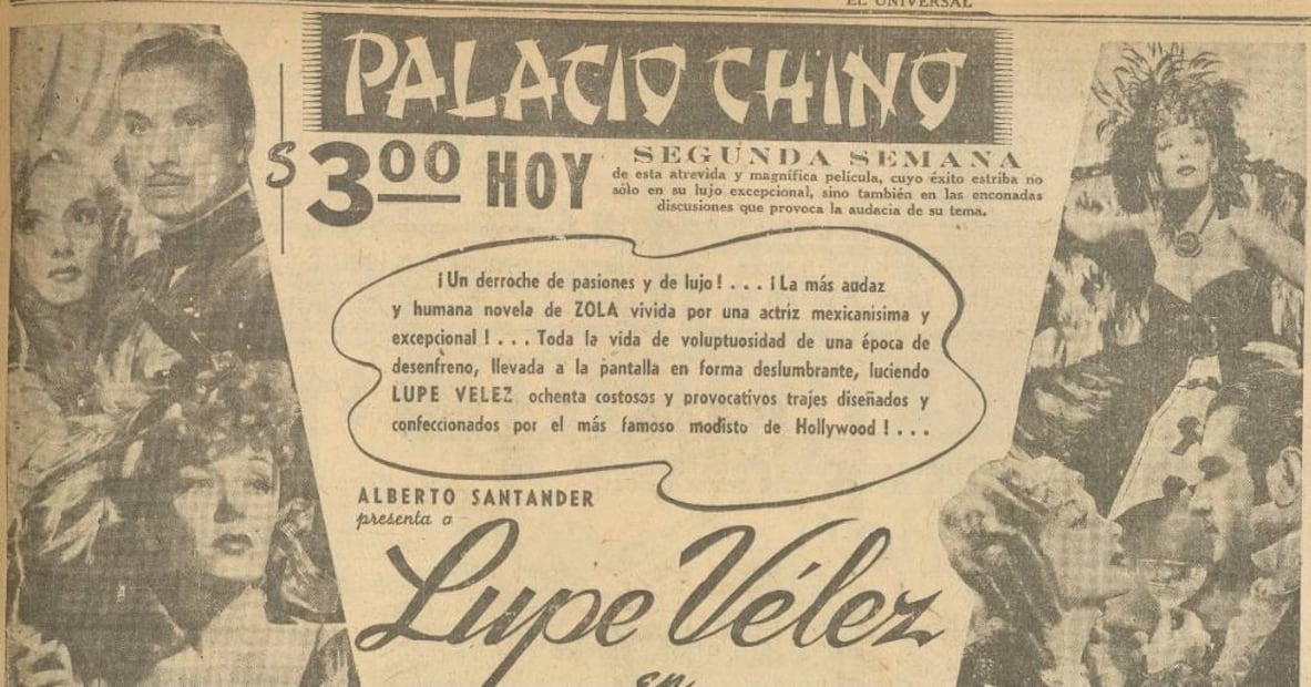 Lupe Vélez protagonizó "Naná", su última película. Así se publicó en EL UNIVERSAL el 9 de junio de 1944.
Hemeroteca EL UNIVERSAL.