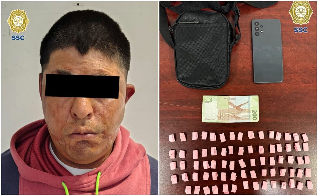 Al "Fredy" le hallaron 74 dosis de una sustancia similar a la cocaína, un teléfono celular y dinero en efectivo; la motoneta donde viajaba fue asegurada. Foto: Especial