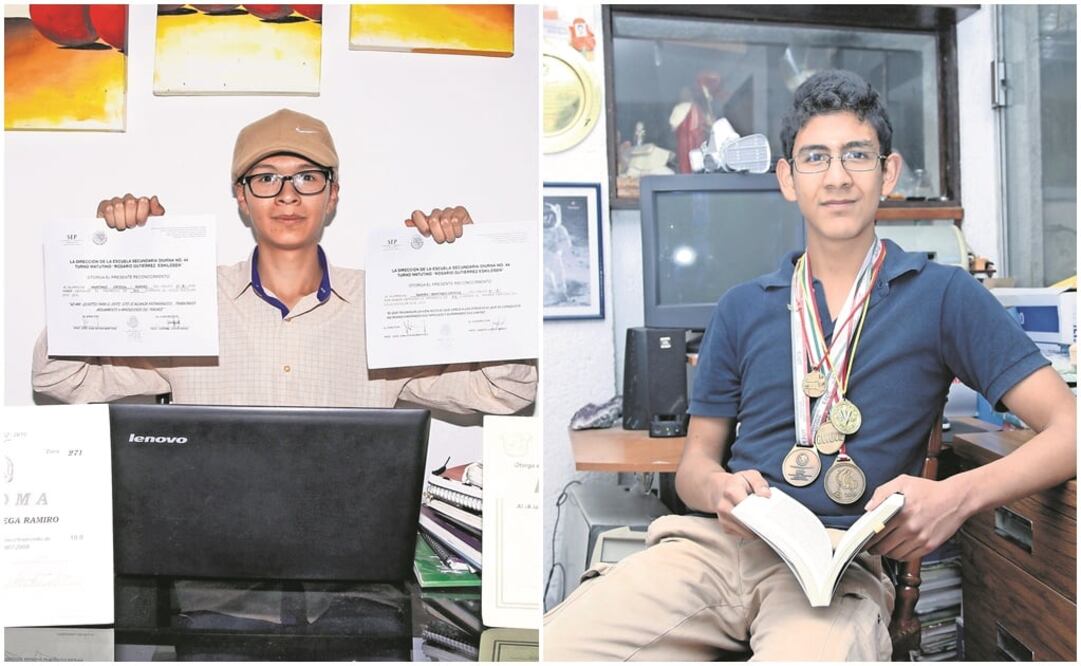 Ramiro Martínez Ortega (izq.) y José Ángel Espinosa Bautista (der.) obtuvieron los mejores resultados en el Concurso de Asignación a la Educación Media Superior de la Zona Metropolitana 2016, con 127 y 126 aciertos (IRVIN OLIVARES)