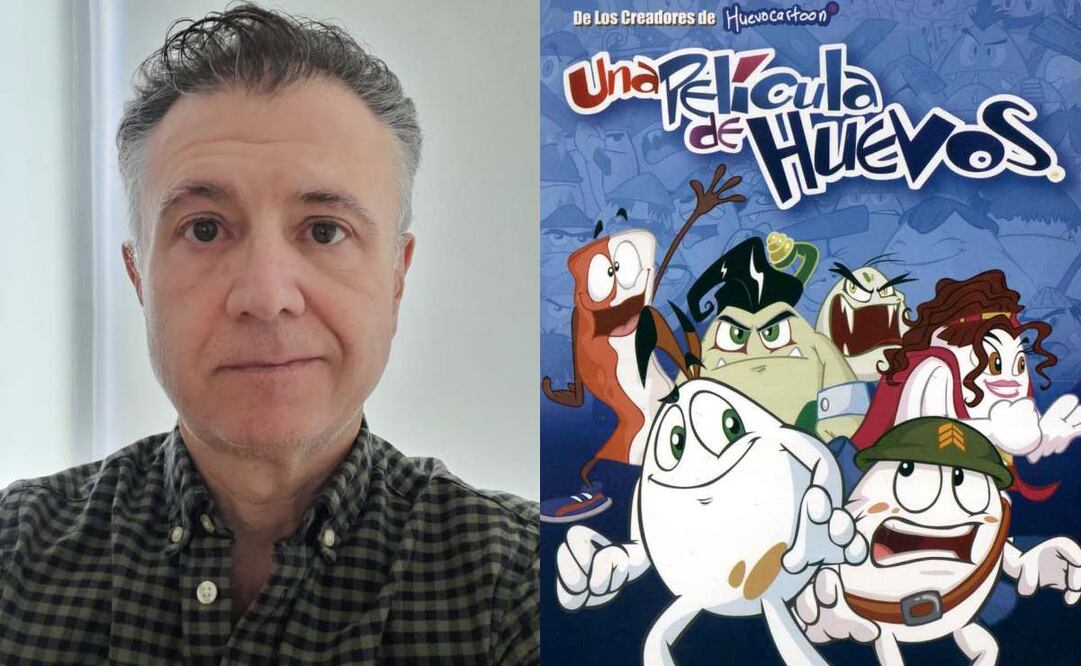 Fernando Meza y portada del filme "Una película de huevos" (2006). Fotos: Instagram @ferhuevocartoon y Facebook @huevocartoon
