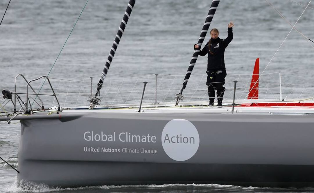 La activista medioambiental sueca Greta Thunberg a bordo del velero que la llevará a EU (Foto: Reuters)