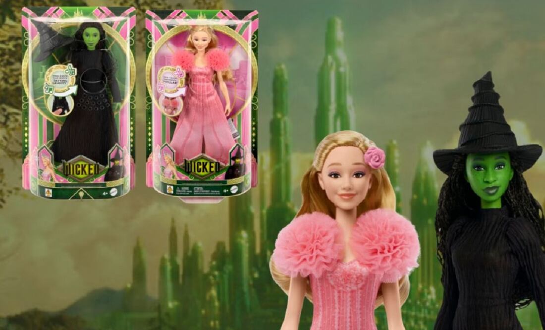 Las figuras de Glinda y Elphaba, de la película Wicked, convertidas en muñecas Barbie. FOTO: ESPECIAL