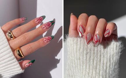 Diseños de uñas con moños para lucir en Navidad