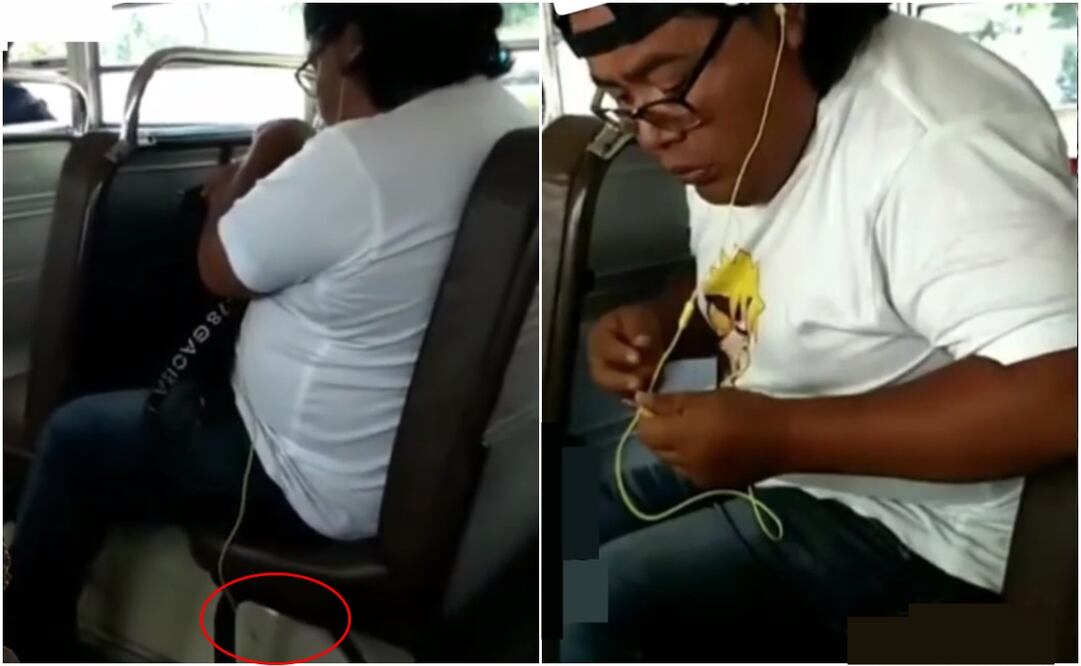 “Camarón que se duerme” Le roban su celular mientras dormía en el transporte público. Foto: Capturas de TikTok @monylopez_05