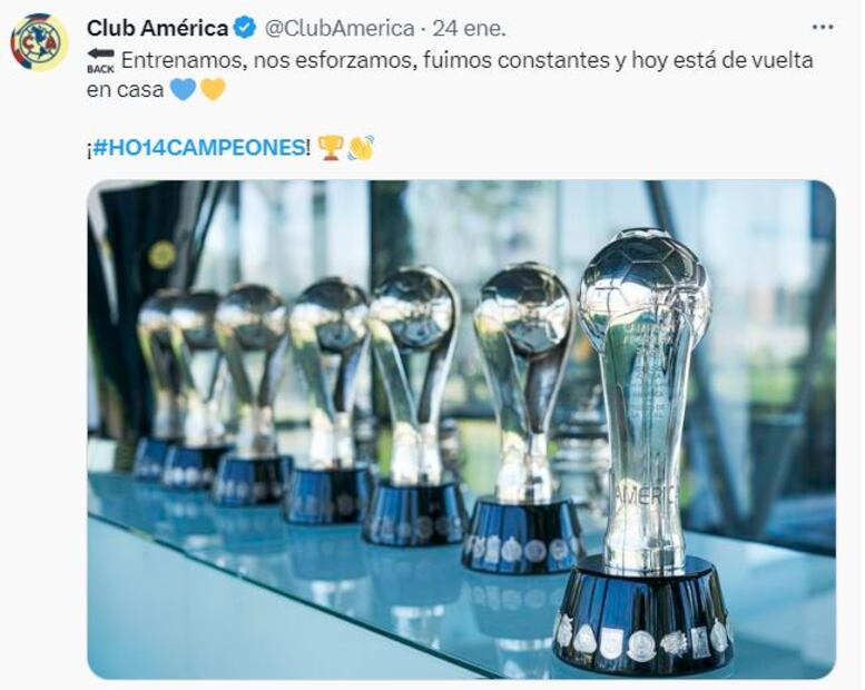 El América presumió la 14 en redes sociales. FOTO: @clubamerica