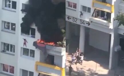 Captan en video cómo niños saltan de edificio en llamas en Francia