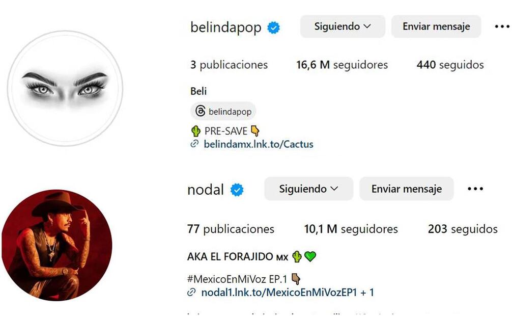 Belinda "recuerda" a Nodal con publicaciones sobre su nuevo disco.
