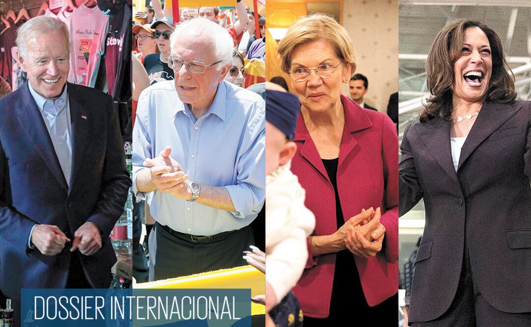 El precandidato Bernie Sanders, la senadora Elizabeth Warren y la senadora Kamala Harris. Fotos/AFP y REUTERS