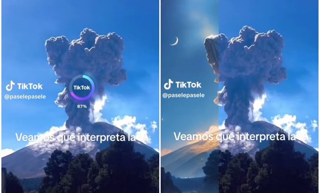 Foto del Popocatépetl interpretado por la IA: Capturas de TikTok @Paselepasele y @betobetochiky