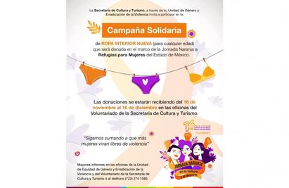 Lanzan campaña para donación de ropa interior en Edomex por Día Internacional de la Erradicación de la Violencia contra la mujer 