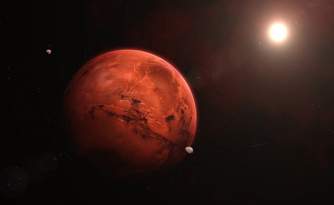 Marte, el planeta rojo, alcanza su punto más brillante y visible en el cielo nocturno este 16 de enero.
Foto: Generada con IA (ChatGPT)