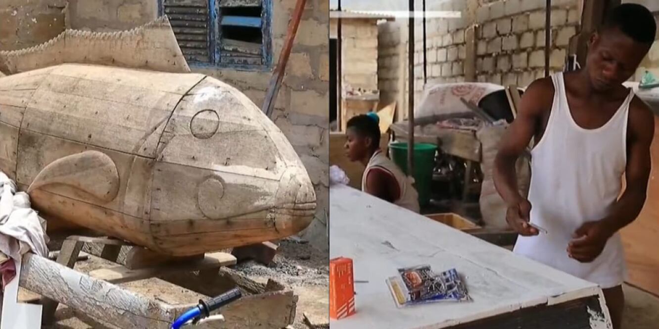 Los carpinteros en Ghana son los encargados de crear los ataúdes más representativos de los fallecidos. FOTO:
EFE