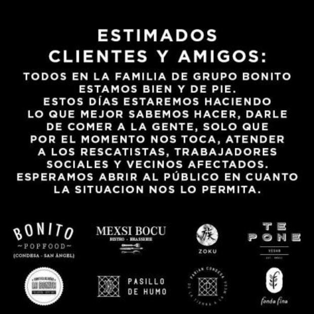 Lista de restaurantes que envían alimentos y ayuda a Morelos