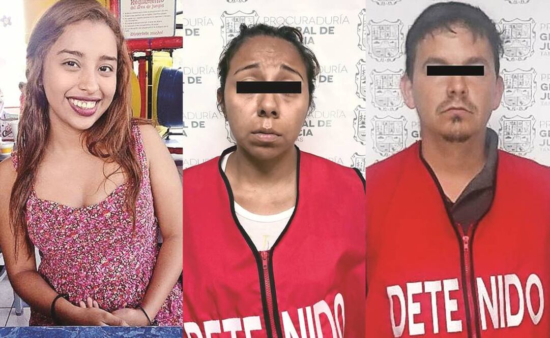 La joven (izq) murió a causa de pérdida de sangre por una herida en el abdomen. A la derecha, los detenidos (FOTOS: CORTESÍA)