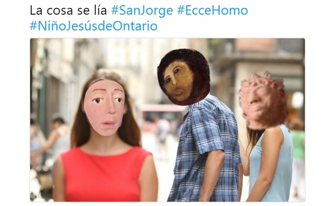 La intervención a una escultura de San Jorge terminó en tragedia. Foto: Twitter / @toquiski