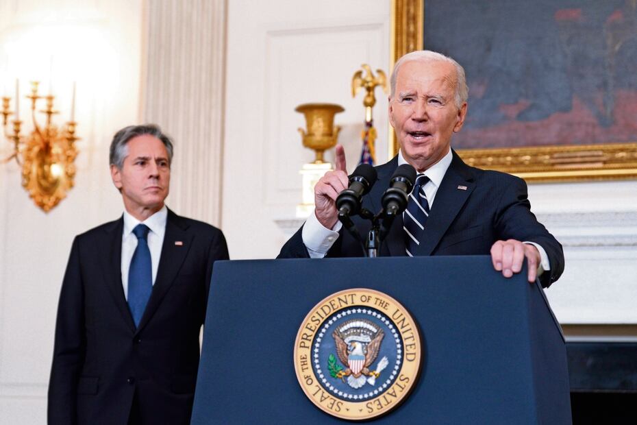 El presidente estadounidense, Joe Biden, en la Casa Blanca, al dar un mensaje sobre los ataques en Israel. Foto: EFE