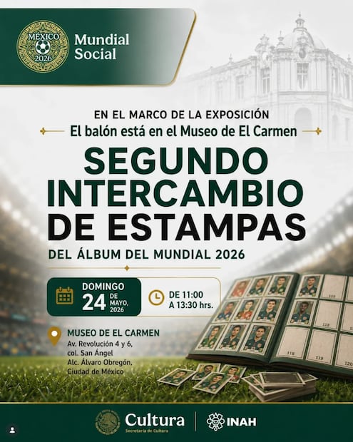 Segundo Intercambio de estampas del Mundial 2026. Foto: Instagram INAH
