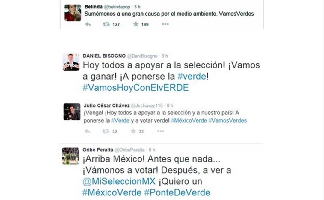 Famosos como Miguel Herrera, Belinda, Daniel Bisogno, Julio César Chávez y Oribe Peralta han hecho menciones que se consideran llaman al voto a favor del partido. FOTO: Especial