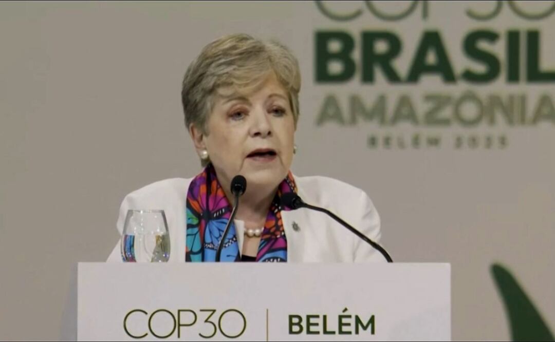 Secretaria de Medio Ambiente y Recursos Naturales, Alicia Bárcena durante su participación en la COP 30 (07/11/2025). Foto: Captura de video