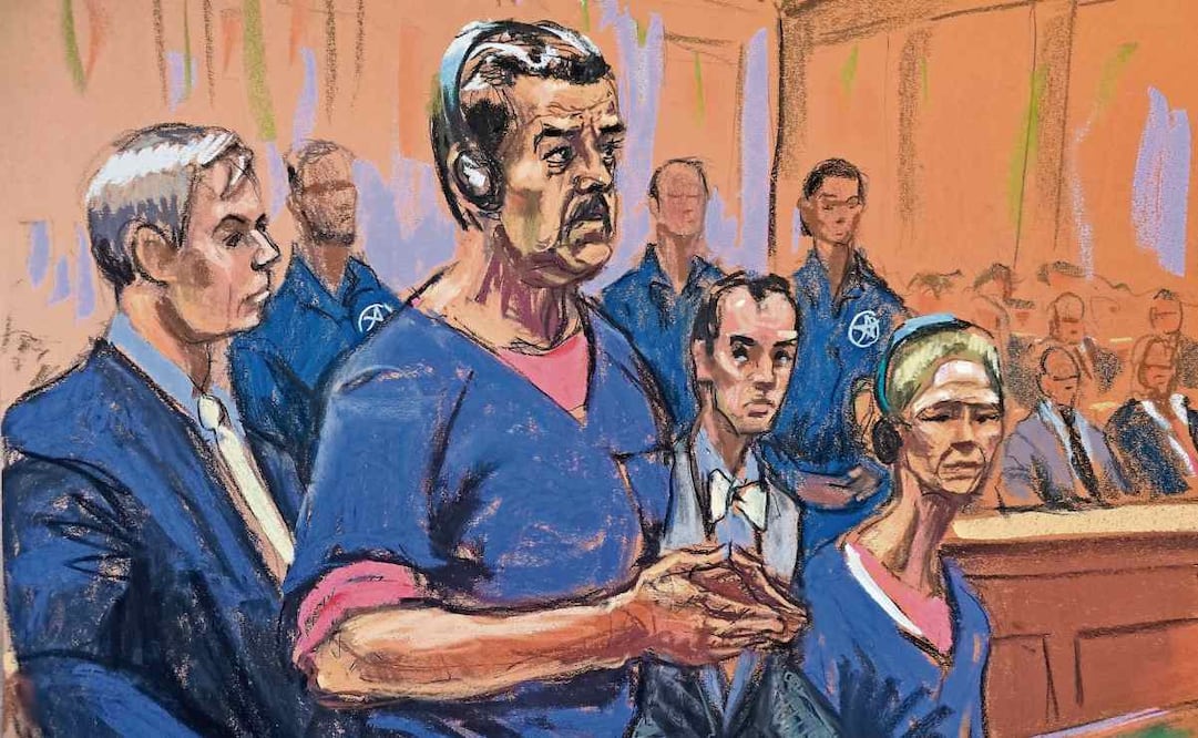 Un dibujo realizado de la audiencia de este lunes en la que comparecieron Nicolás Maduro y su esposa Cilia, en un tribunal en Nueva York. Foto: Jane Rosenberg / EFE