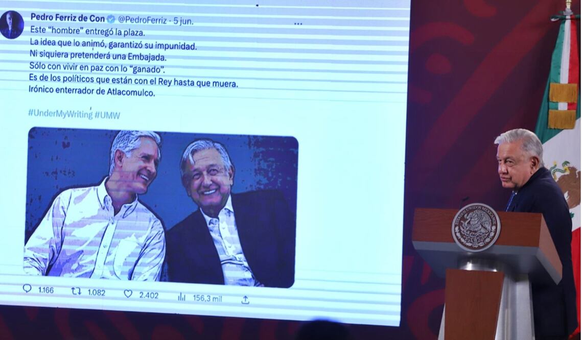 El presidente Andrés Manuel López Obrador calificó de “infundados” y “kafkiano” los reclamos de la oposición al gobernador del estado de México, Alfredo del Mazo. Foto: Berenice Fregoso