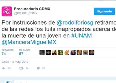 CDH abre investigación por tuits de PGJ sobre feminicidio en CU