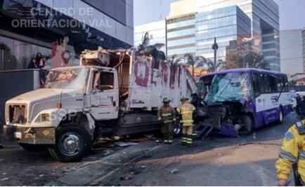 Choca autobús con camión de basura en Picacho Ajusco