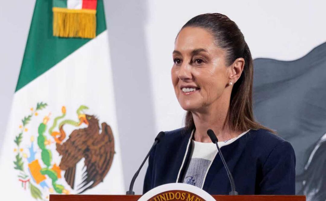 La presidenta Claudia Sheinbaum durante la mañanera de este 14 de julio del 2025. Foto: Presidencia.