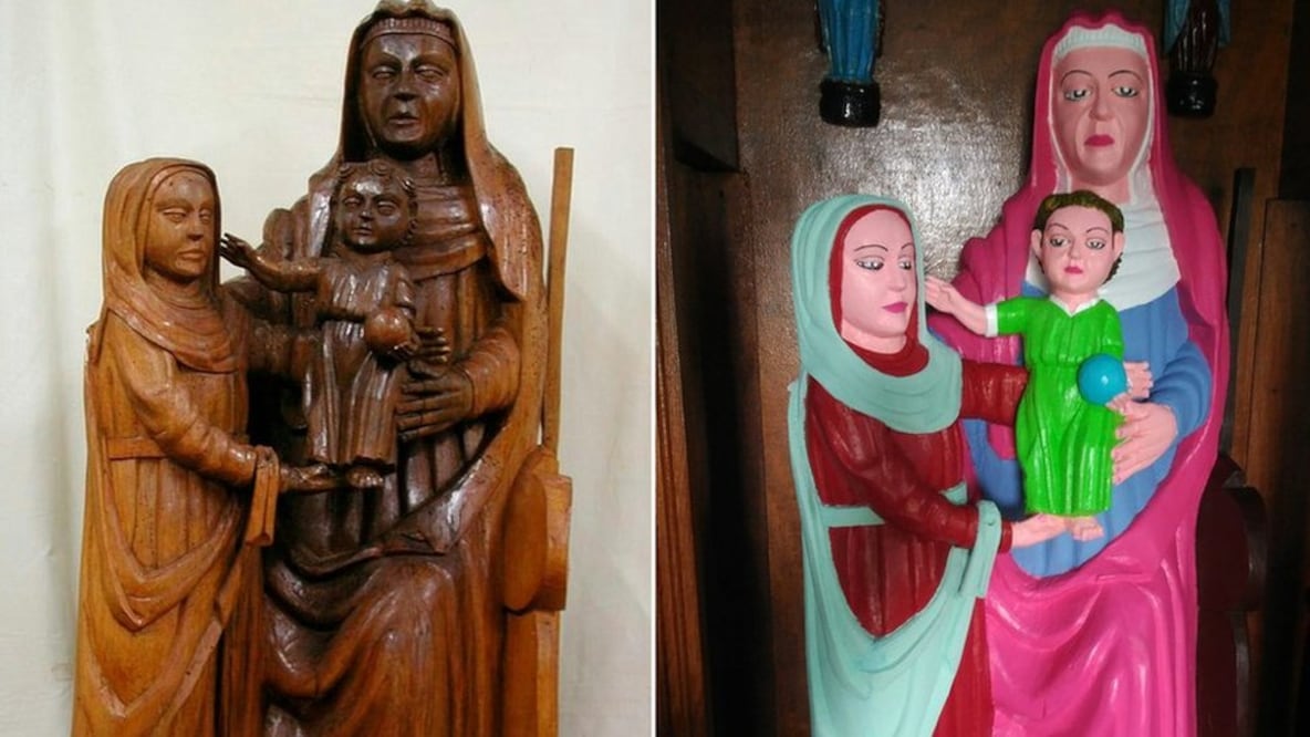 El antes y después de las figuras de restauración. Foto: AFP