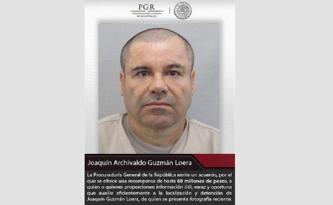 The Mexican government announced it is offering a reward of US$3.8 million (60 million pesos) El Chapo's recapture. (Photo: PGR)