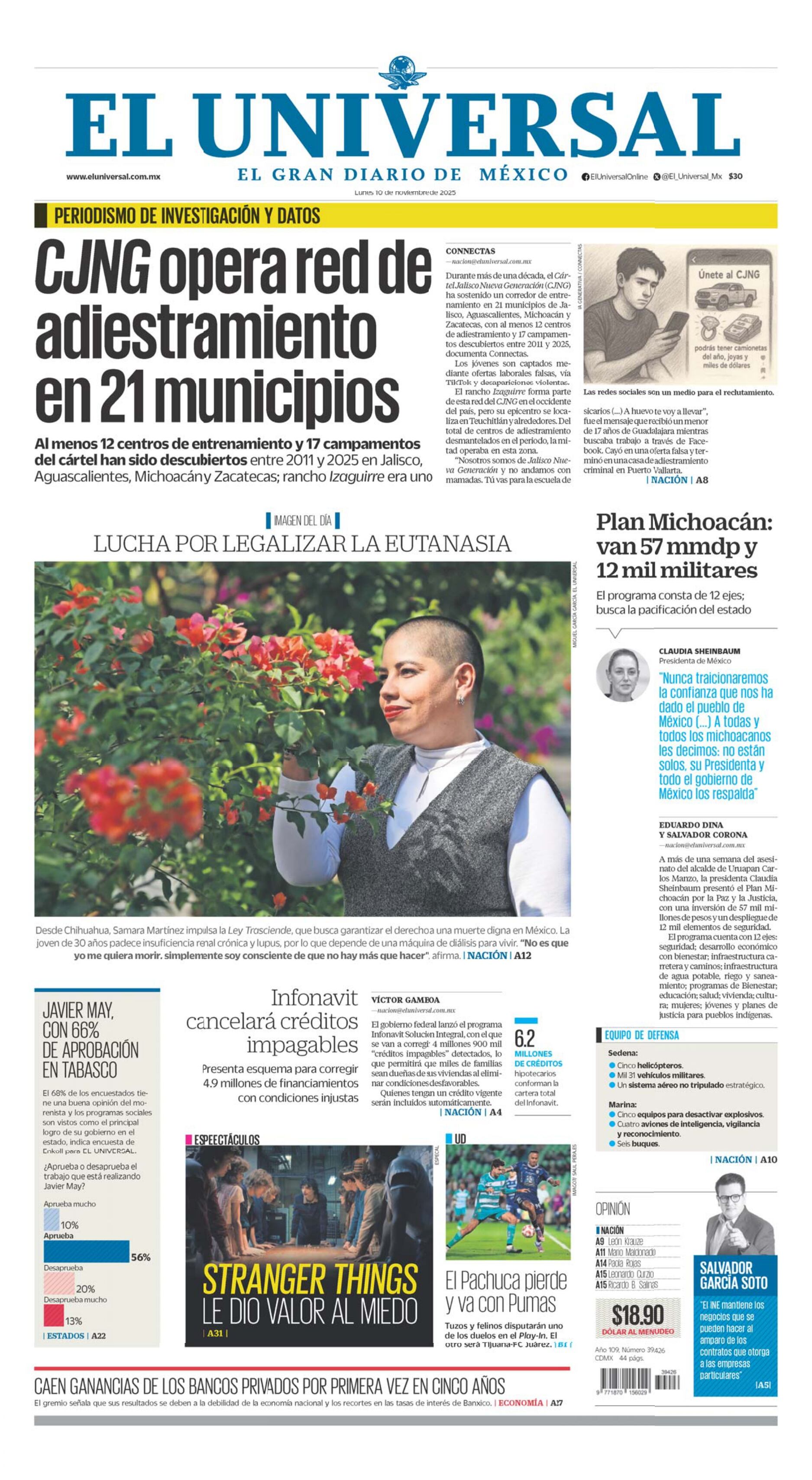 Portada impresa del 10 de noviembre de 2025