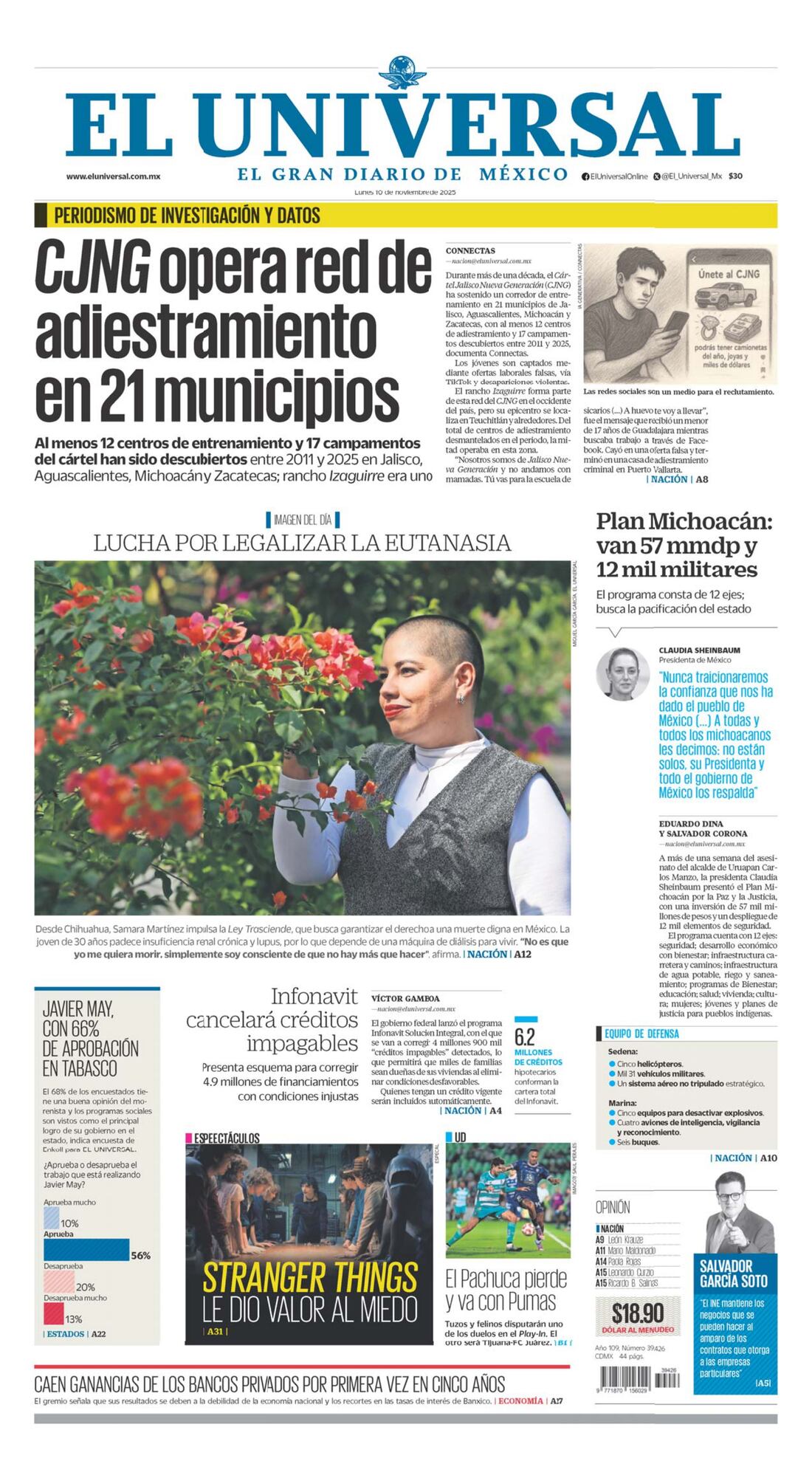 Portada impresa del 10 de noviembre de 2025
