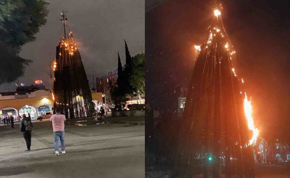 Incendian árbol monumental de Navidad. Foto: Especial