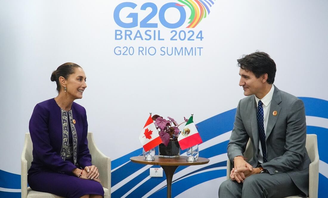 La presidenta de México, Claudia Sheinbaum, junto al primer ministro de Canadá, Justin Trudeau. Foto: X @Claudiashein