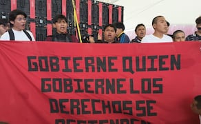 Presuntos estudiantes de la Escuela Normal Rural “Luis Villarreal” El Mexe, de Hidalgo, dan portazo en evento de la presidenta Claudia Sheinbaum el 13 de septiembre de 2026. Foto: Eduardo Dina/ EL UNIVERSAL